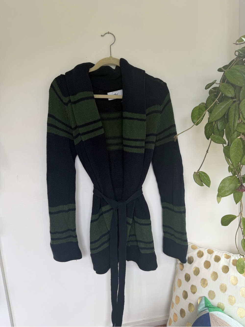 Dolce Vita Dark Green and Black Striped Belted Cardigan